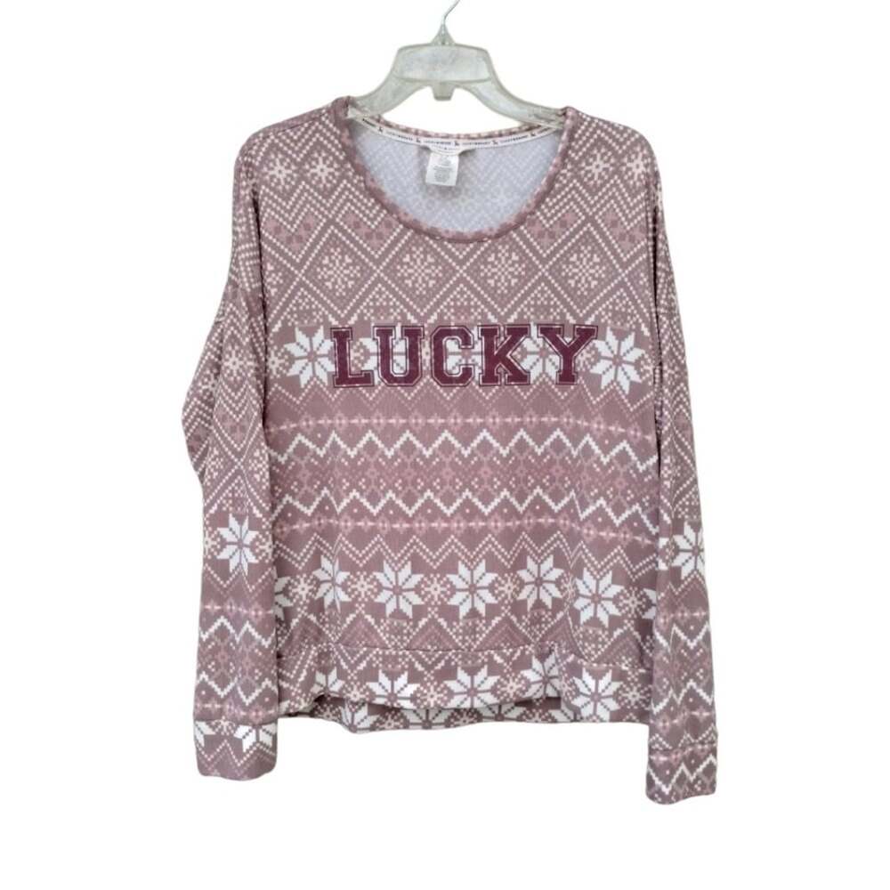 Lucky Brand Snowflakes Sweatshirt - L - Pink and White- Christmas, Holidays,
